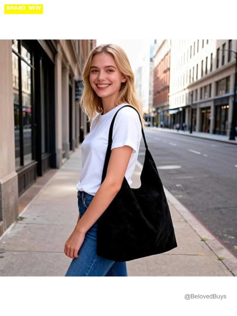 Faux Suede Hobo Bag with Magnetic Clasp Large Capacity Shoulder Tote